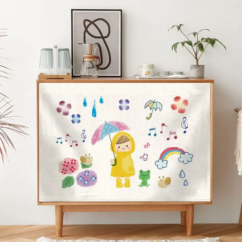 VIKAMA Cabinet Curtain Cartoon Print Dresser Curtain for Kitchen Shelf Home Cute
