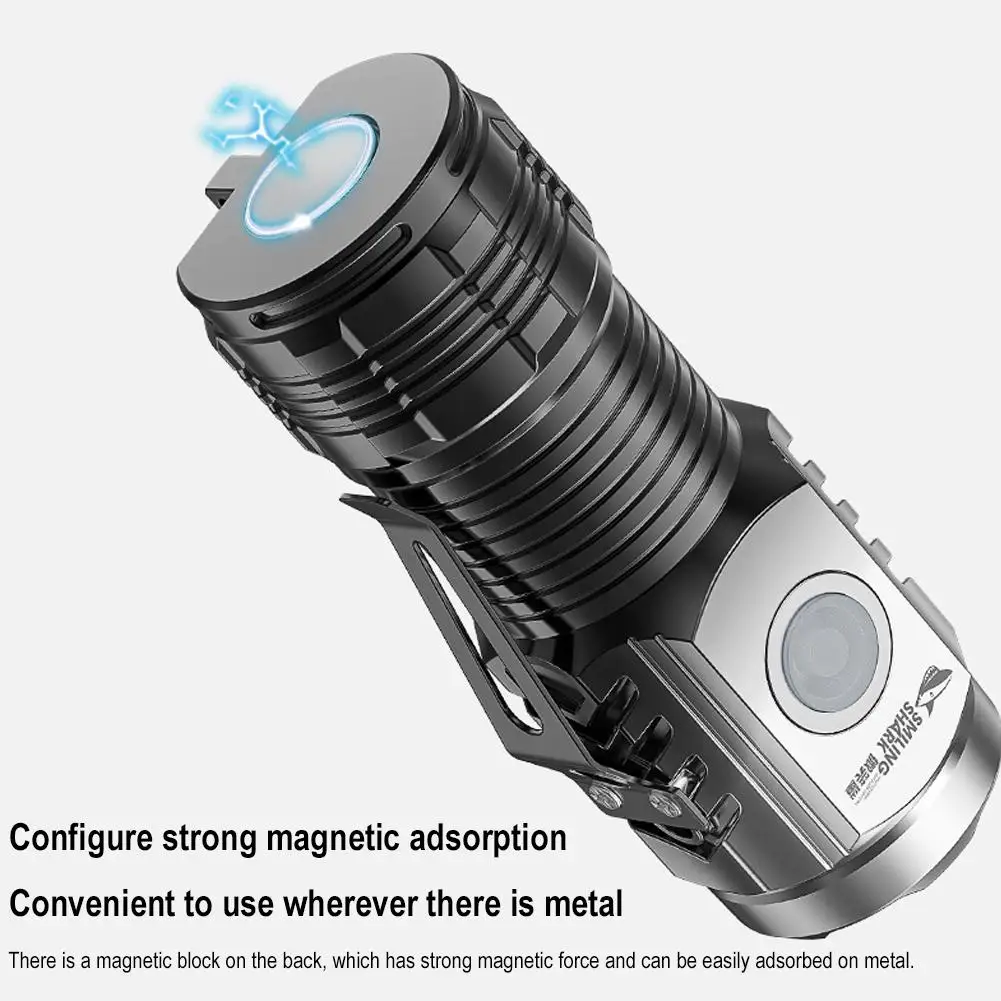 Mini Usb Oplaadbare Zaklamp Met Magneet & Sleutelhanger Voor Camping - Type-C Draagbare Zaklamp Ingebouwde Batterij