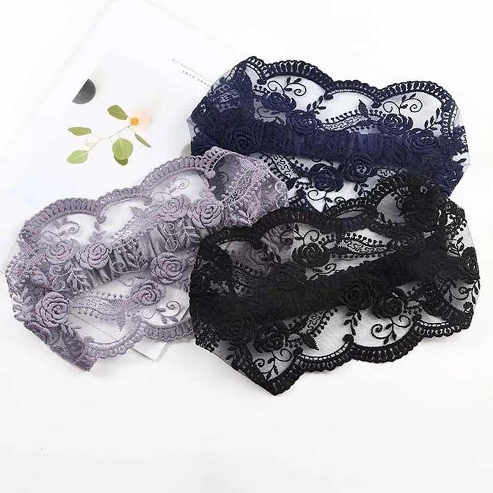 Non Slip Lace Flower Headband Transparent Lightweight Mesh Hollow Hairbands Headdress Korean Style Wide Side Head Wrap Wash Face