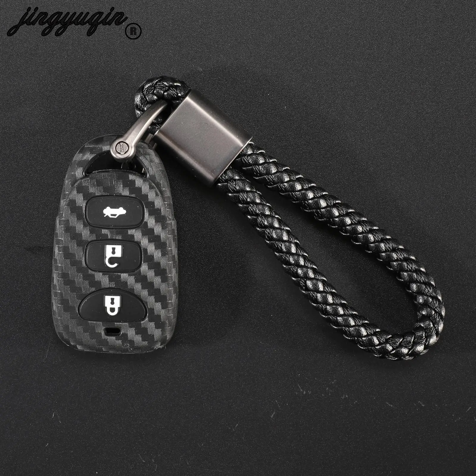 jingyuqin 3+1/4 Buttons Carbon Fiber+Silicone Car Key Cover For Hyundai Kia Carens Fob Remote Key Cover Fob Case Keyless