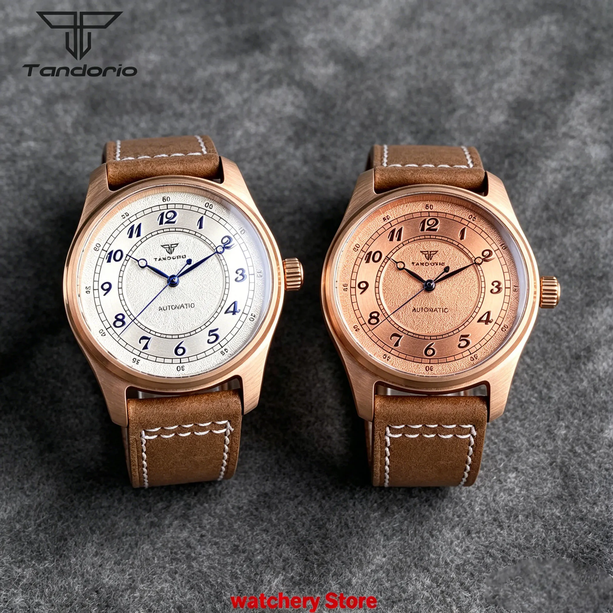 20ATM Tandorio 39mm Pilot CUSN8 Bronze Matte White Salmon Miyota 8215 Automatic Men's Mechanical Watch Sapphire Glass Lume