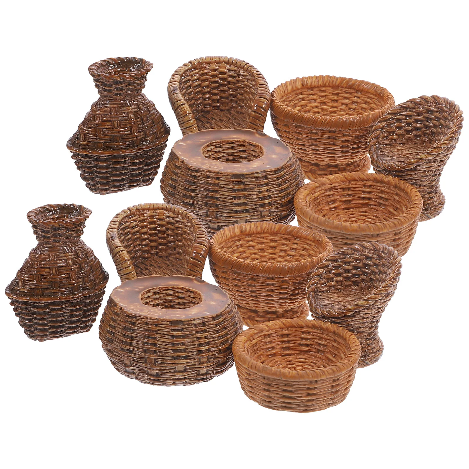 

12 Pcs Resin Simulated Bamboo Weaving Tiny Basket Miniature Baskets Storage for House Woven Decorate Gifts