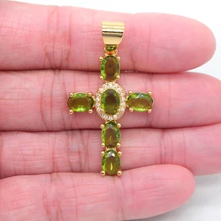 High Quality Women Fashion Green Cubic Zirconia CZ Gold Color Cross Charm Pendant Jewelry
