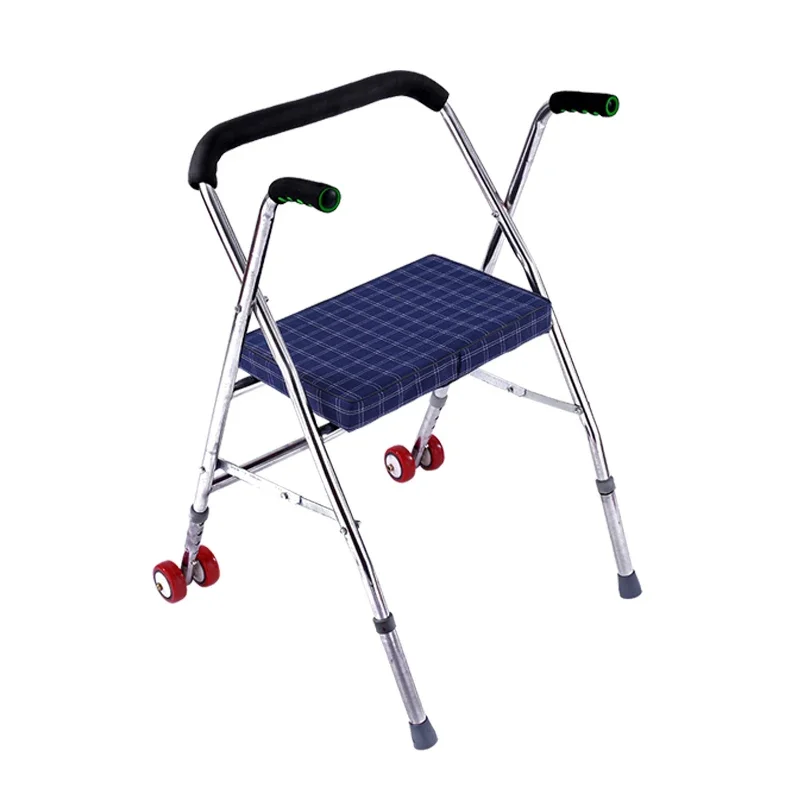 Comfortable Auxiliary Walking Crutches Portable Foldable Light Cane Four-Legged Support Elderly Trolley Walker, Safety Assistant