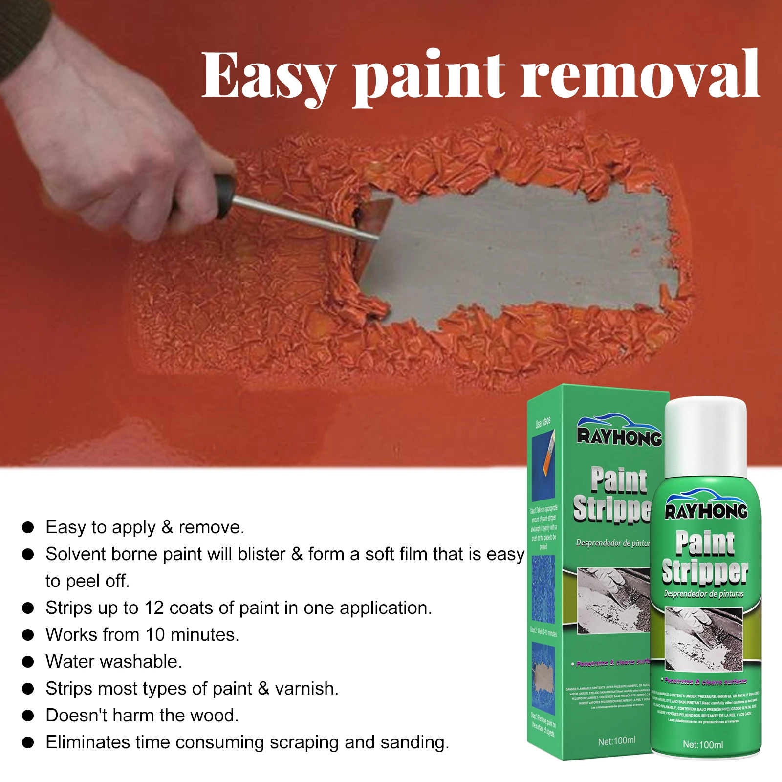 Eco-Friendly Paint Remover: Removes Stubborn Paint Layers, Rapid Stripping, Non-Corrosive, Suitable for Metal & Plastic Surfaces