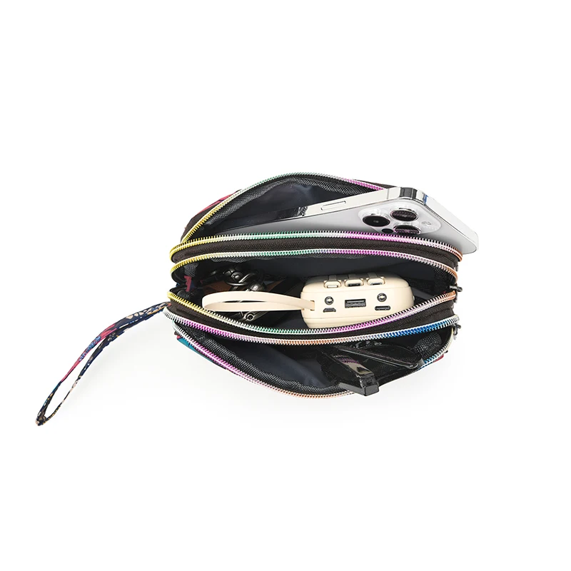 Bolsa de celular feminina simples com zíper de três camadas, bolsa de grande capacidade, bolsa de moedas portátil moderna e versátil