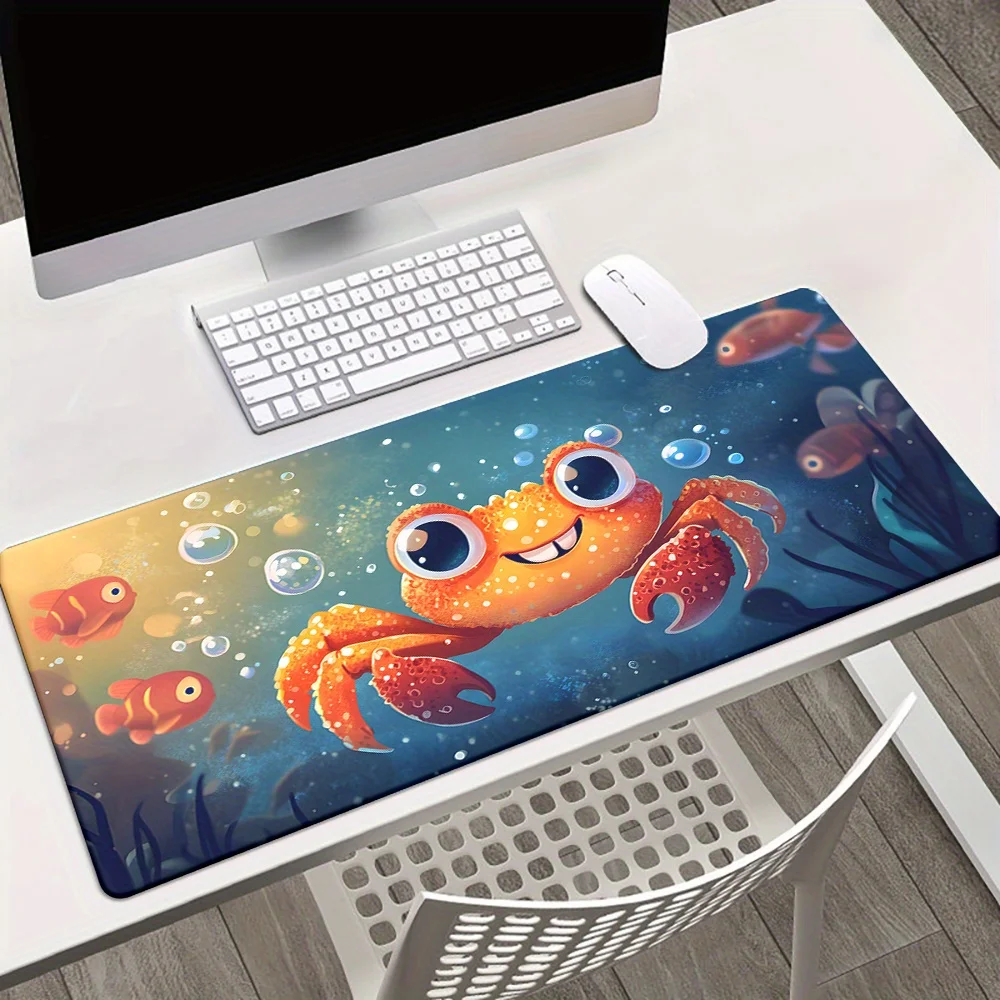 Anime Mouse Pad Gamer XXL Mat Cute Orange Cartoon Crab Small Fish Bubble Gradient Ocean Bottom Desk Pad Office Gaming Home Desk