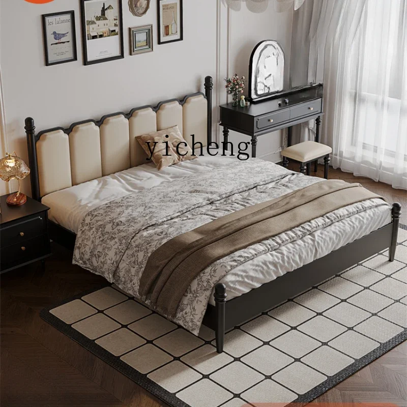 U5.13  retro solid wood bed 1.8 meters medium and ancient style master and second bedroom double bed 1.5 black bed