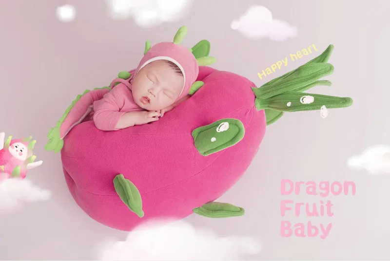 ❤️Newborn Photography Clothing Cute Dragon fruit Hat+Jumpsuit 2Pcs/Set Baby Photo Props Accessories Studio Shoot Clothes Outfits