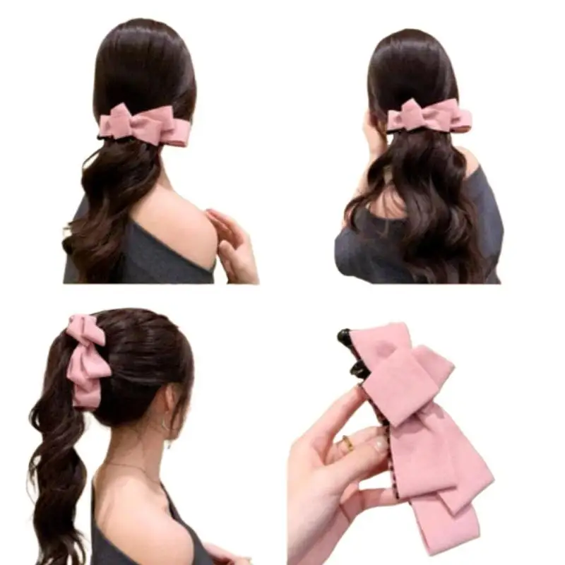 Hochwertige mehrschichtige Schleifen-Bananenklammer Haarnadel Pferdeschwanz-Haarspangen Kopfbedeckung Haarschleifen für Mädchen Haaraccessoires – Detail 6