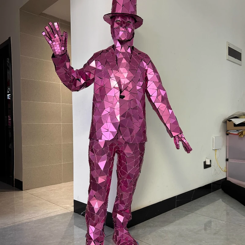 

Rose Red Mirror Men costume Luxury Party Outfit Mirror Men Club Dance Suit bar Costume Stage Performance Party Show Cloth