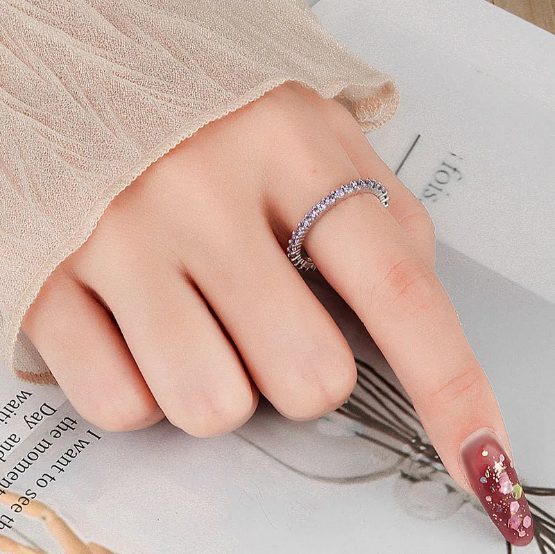 KOFSAC High Quality S925 Silver Rings For Women Romantic Zirconia Purple Ring White Gold Wedding Engagement Trendy Jewelry