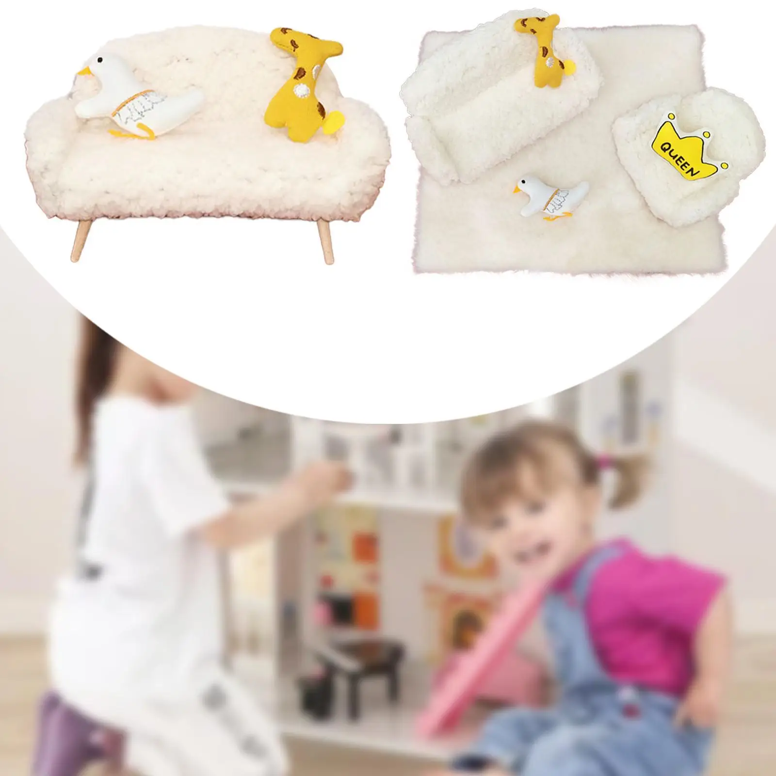 1/12 Dollhouse Sofa with Pillow Simulation Accessories Toy for Home Bedroom