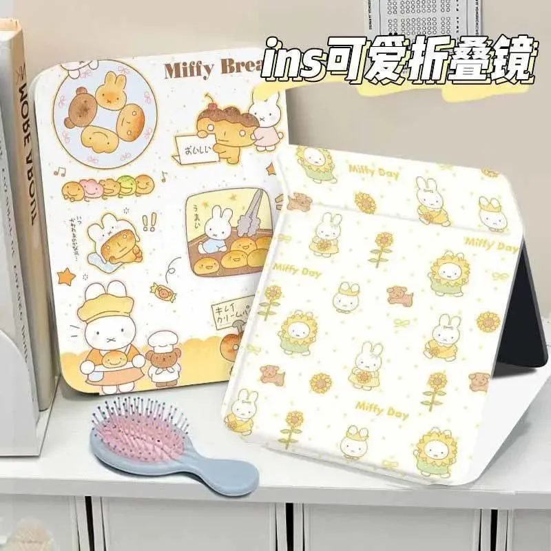 Miffy Chef Folding Mirror Portable HD Makeup Mirror Dorm Vanity Mirror for College Student Cute Travel Cosmetic Mirror Women