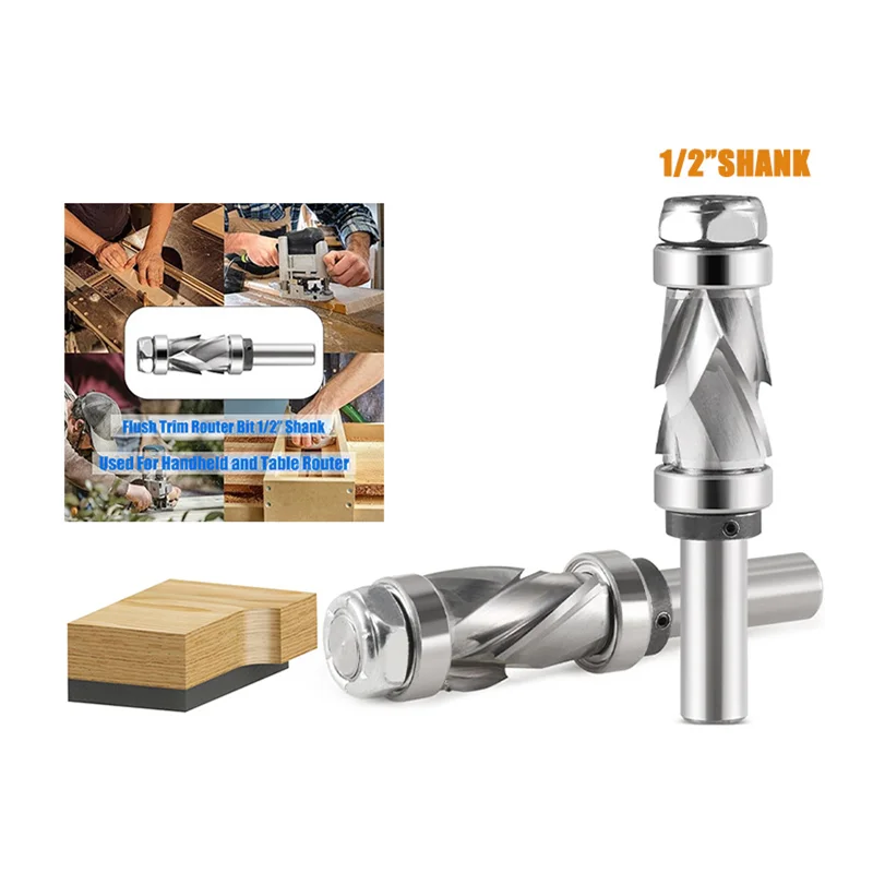Integral alloy spiral trimming composite blade, carving end mill 12.7mm shank diameter woodworking milling cutter