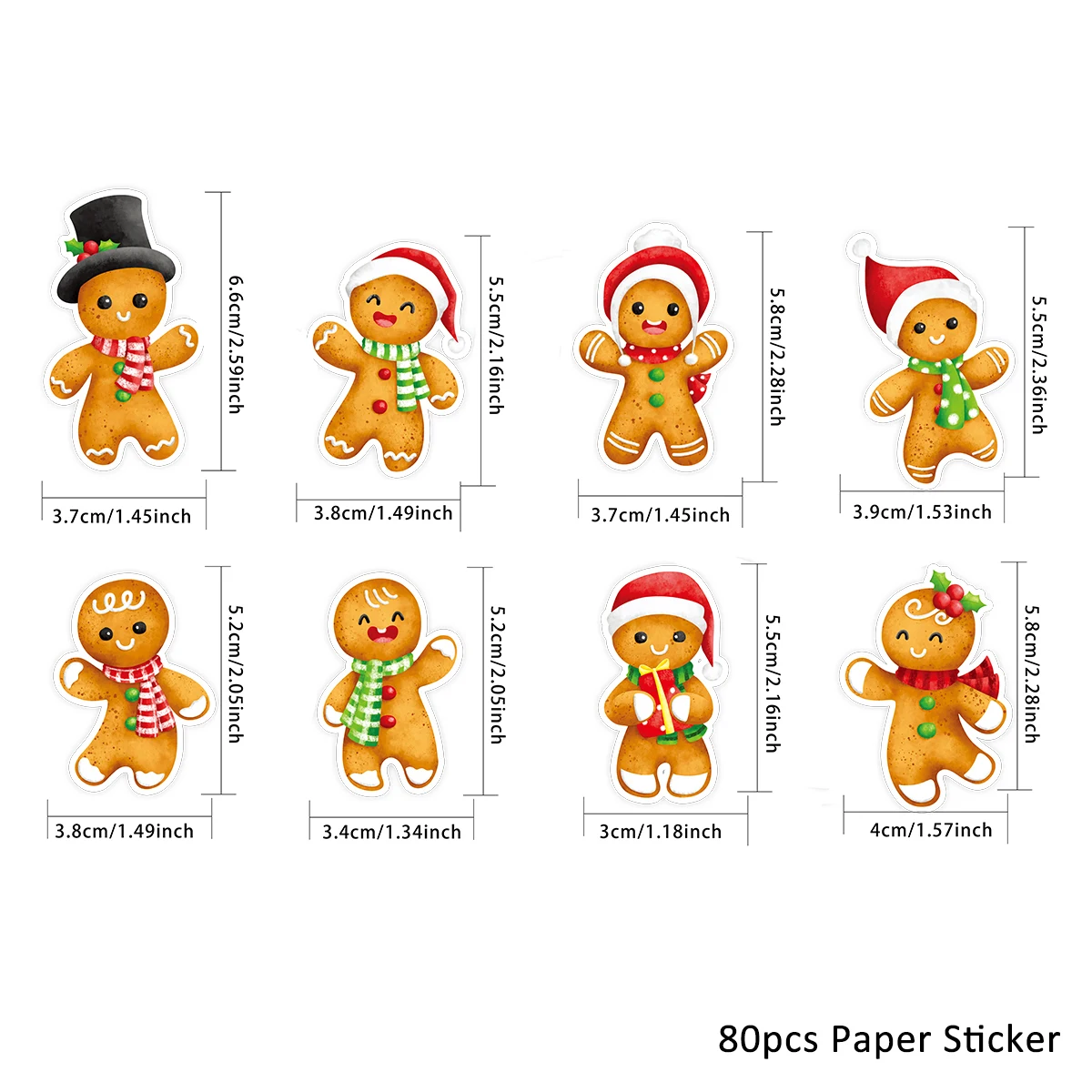 80Pcs Xmas Stickers Carton Tree/Gingerbread Man Colorful Sticker For Noel Party Decoration Kids DIY Gifts Wrapping Supplies