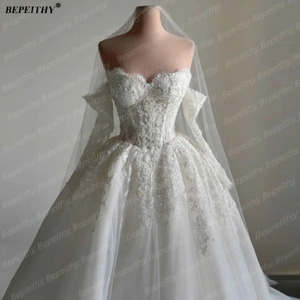 BEPEITHY Customized Vintage Long Sleeves Wedding Dresses 2026 Autumn V Neck Ball Gown Glitter Bride Plus Size Bridal Gown New