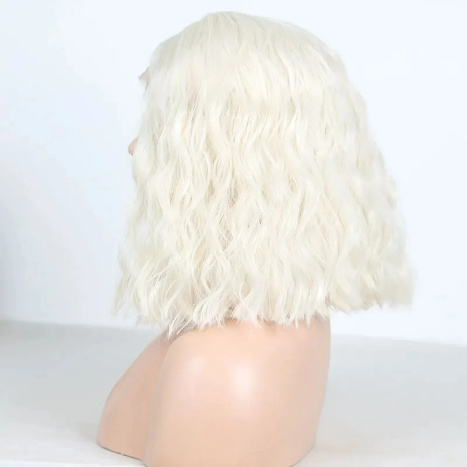 Platinum Blonde Curly Wig Bob Synthetic Hair Lace Front Wig Natural Deep Short Lace Frontal White Blonde Wigs for Women Party