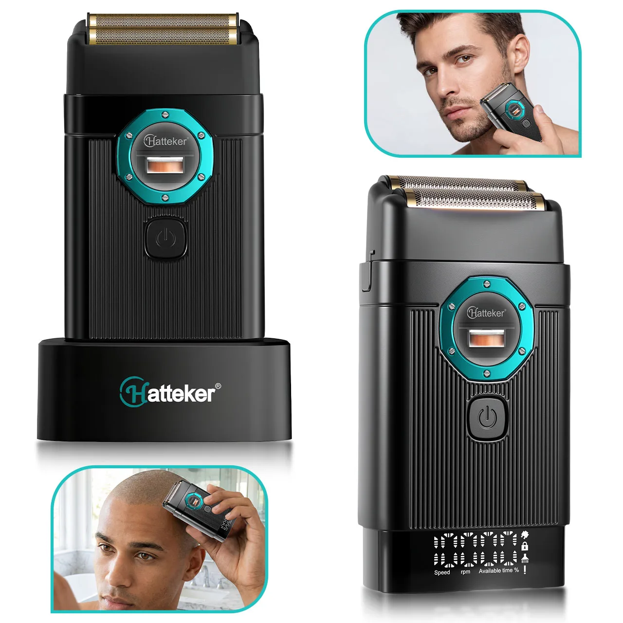 Hatteker Rechargeable Electric Head Shaver Razor Magnetic Levitation Bald Man Hair Shaving Razor Double Blade Shaving Machine