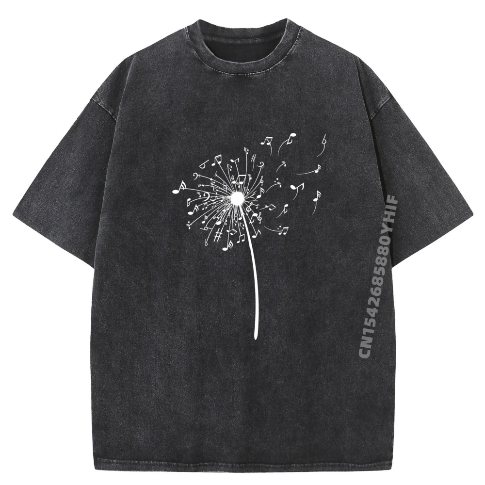 

Mens Graphic Tees Music Notes Cool Dandelion Flower Street Wear T Shirt Original Mens Washed T-Shirts Birthday Gift