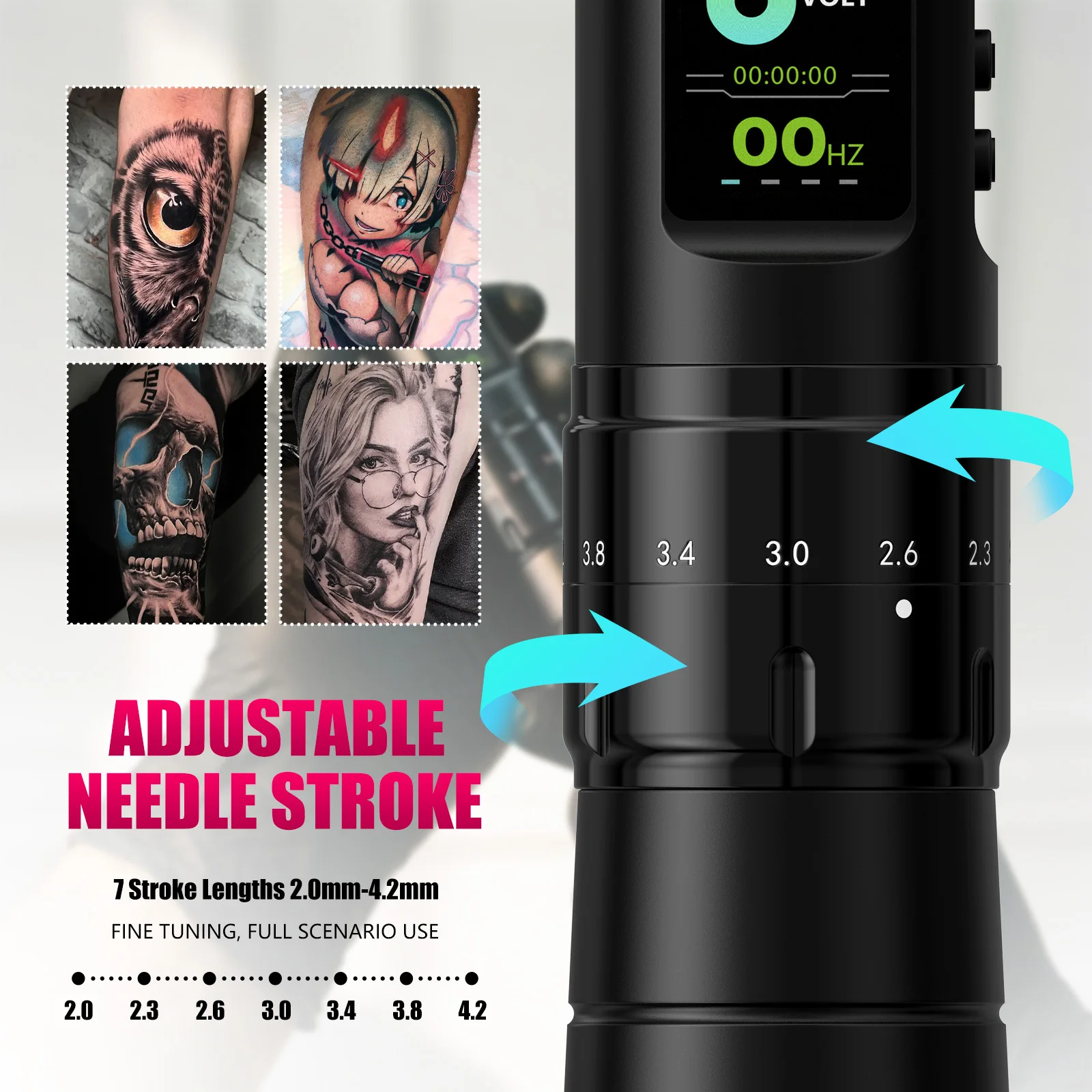 XNET Axis370 Wireless Tattoo Machine Kit Adjustable Stroke 2.0-4.2mm Coreless Motor Color Screen Tattoo Set For Tattoo Artists