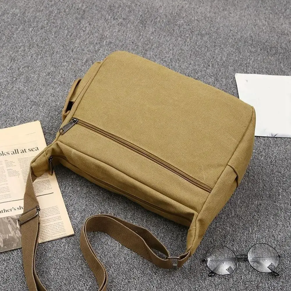 حقائب ساع للرجال على الطراز الكوري متعددة الوظائف مع جيب من القماش حقيبة كروس ذات سعة كبيرة بلون سادة حقيبة أدوات للسفر