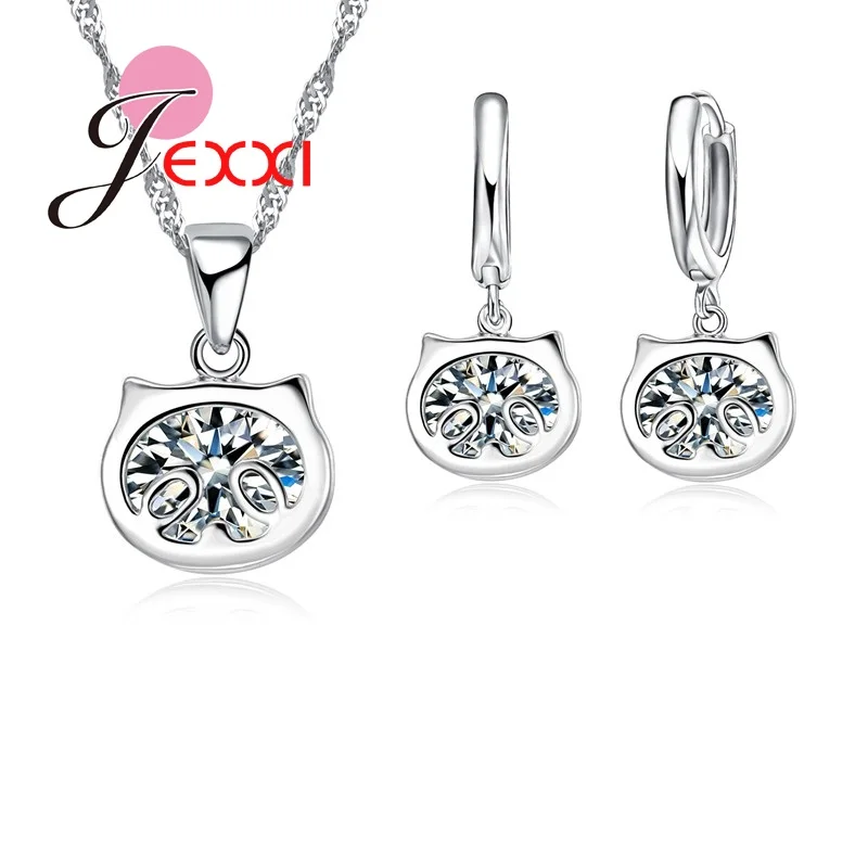 

Hot Sale Fashion Vintage Silver Color Cute Animal Head Charms Necklace Pendants Earrings Jewelry Sets For Women Birthday Gift