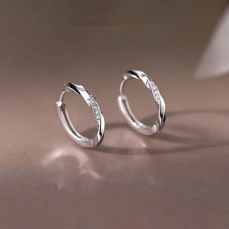Brincos redondos de prata esterlina 925 com zircônia brilhante para mulheres, joias finas clássicas para festa, acessórios geométricos de luxo leve