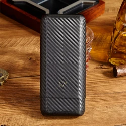 Hot Sale Carbon Fiber Cigar Case Travel 3 Tube Portable Wood Cigar Box Black Cigar Humidor Cedar Wooden Smoking Cigarette Holder