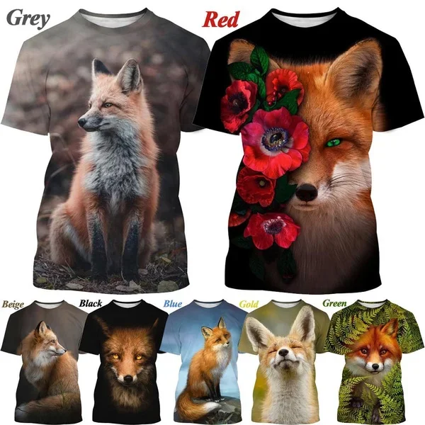 New Summer Animal Fox 3D Printing T-shirt Fashion Cool T-shirt Men\'s Personality Short-sleeved