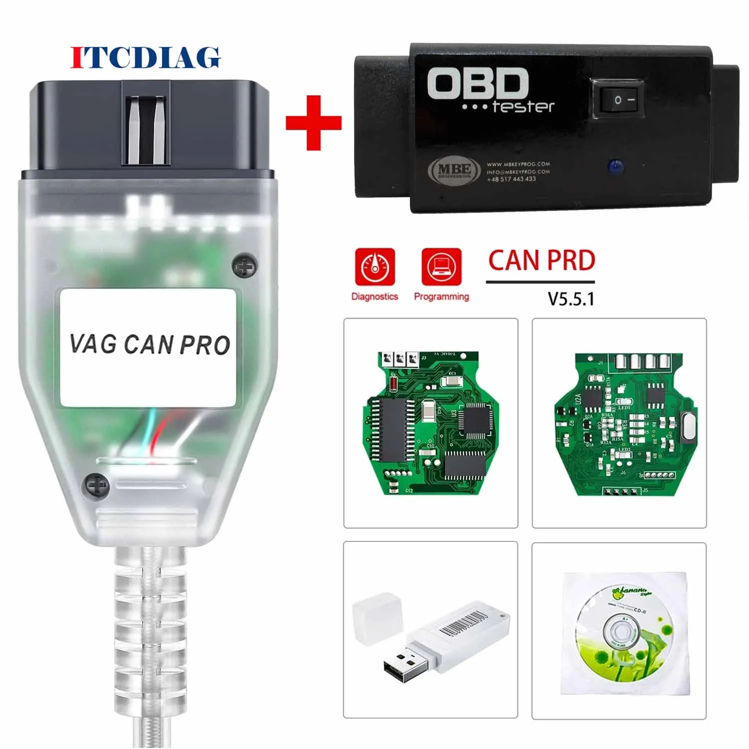 VAG CAN PRO 2020 V5.5.1 With Dongle with FTDI FT245RL Chip VCP OBD2 Diagnostic Interface USB Cable Support Can Bus UDS K Line