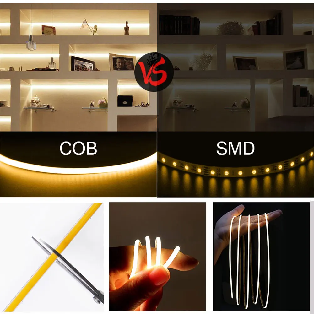 Imagem -03 - Super Slim Cob Led Strip Lights dc 5v 12v 480leds por m Branco Quente Vermelho Verde Azul Rosa Amarelo Roxo Laranja Led String mm