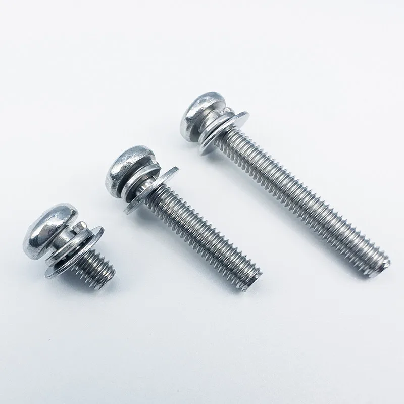 304 Stainless Steel Cross Recessed Pan Head Machine Screws with Flat Spring Washer Set 3-in-1 Combination Fasteners M3-M6