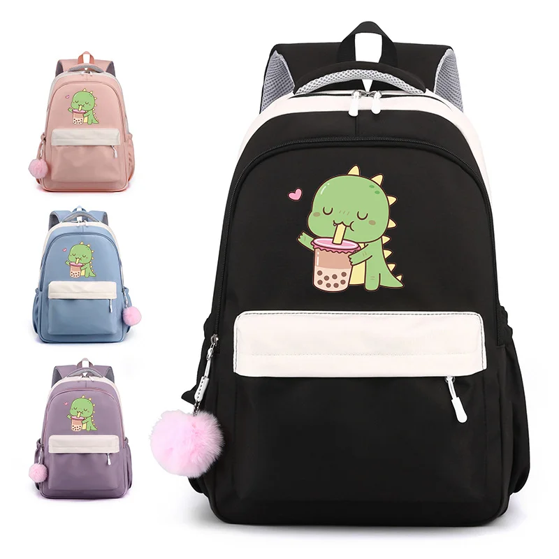 Cute Cartoon Dinossauro Padrão Mochila, Casual Outdoor Escola Bookbags, mochila de alta qualidade, adolescentes