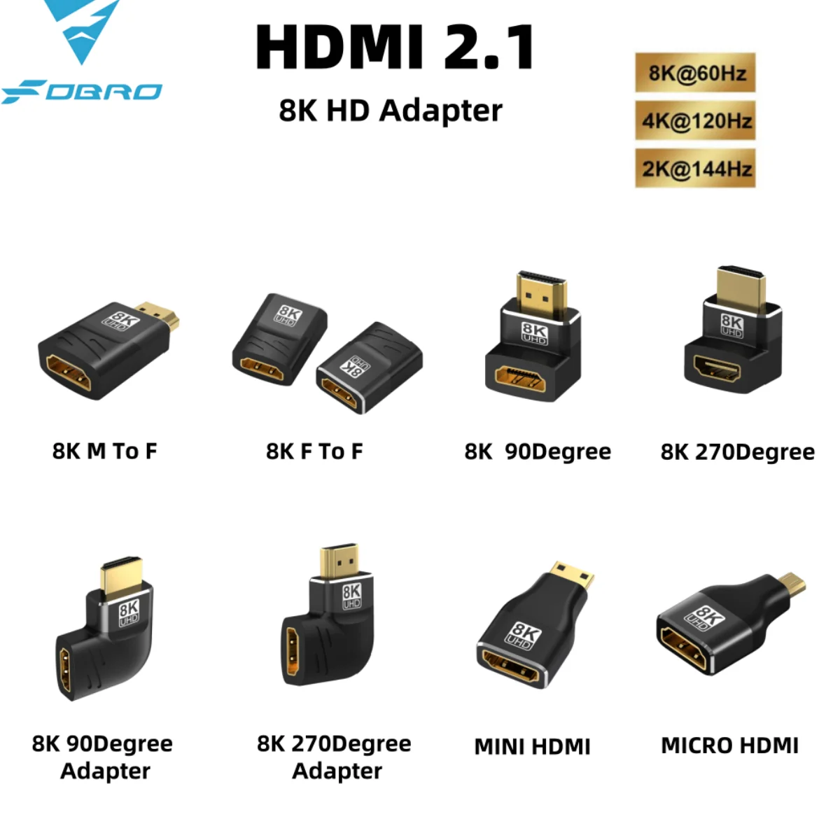 HDMI-Compatible Adapter Mini/Micro HDMI To HDMI 8K 60Hz 4K 120Hz/144Hz Male To Female Converter For HDTV Laptop PS4/3 TV Box