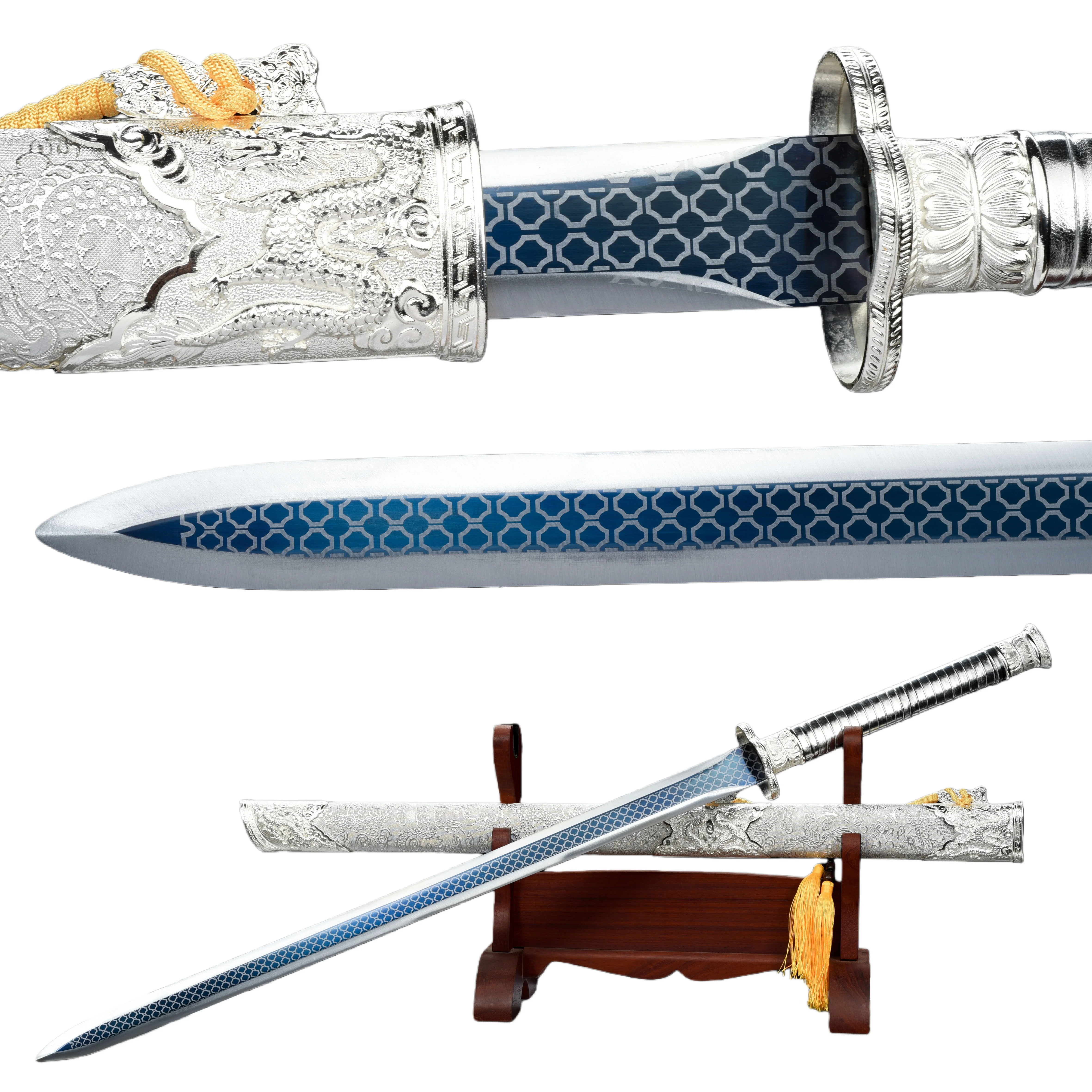 110cm genuine Japanese samurai sword, katana baked blue sharp blade, unique gift for medieval ninja martial arts enthusiasts