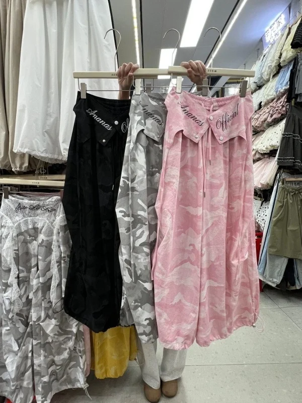 

Detachable Camouflage Wide Leg Pants Women's American Loose Casual Knife Trousers Summer New Arrival plus Size Pants