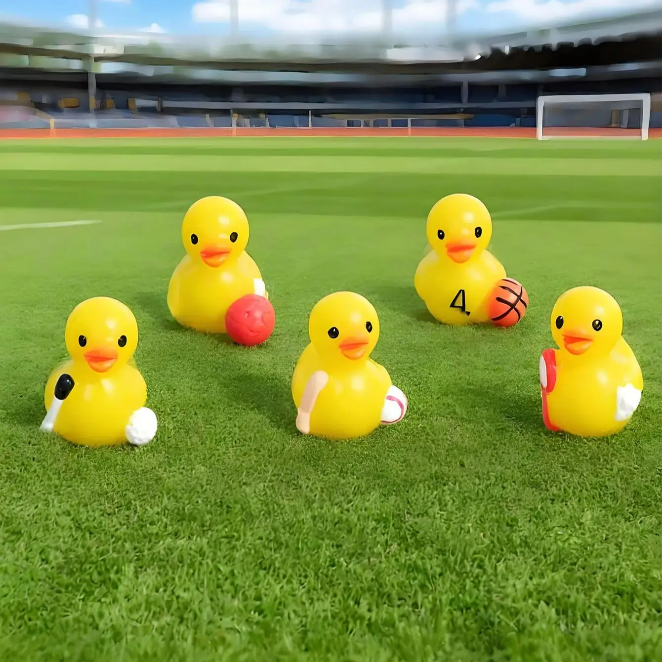 10/20pcs Mini Resin Duck Figures Yellow Sport Style Duck Football Basketball Rugby Duck Miniature Animals Ornaments for DIY