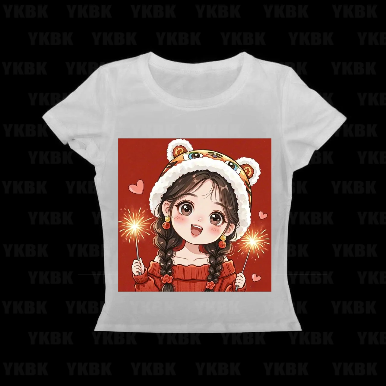 Women's Chinese Anime-Style T-Shirt Cute Design Round Neck Short Sleeve Casual Spring/Summer/Fall Top Casual Wear