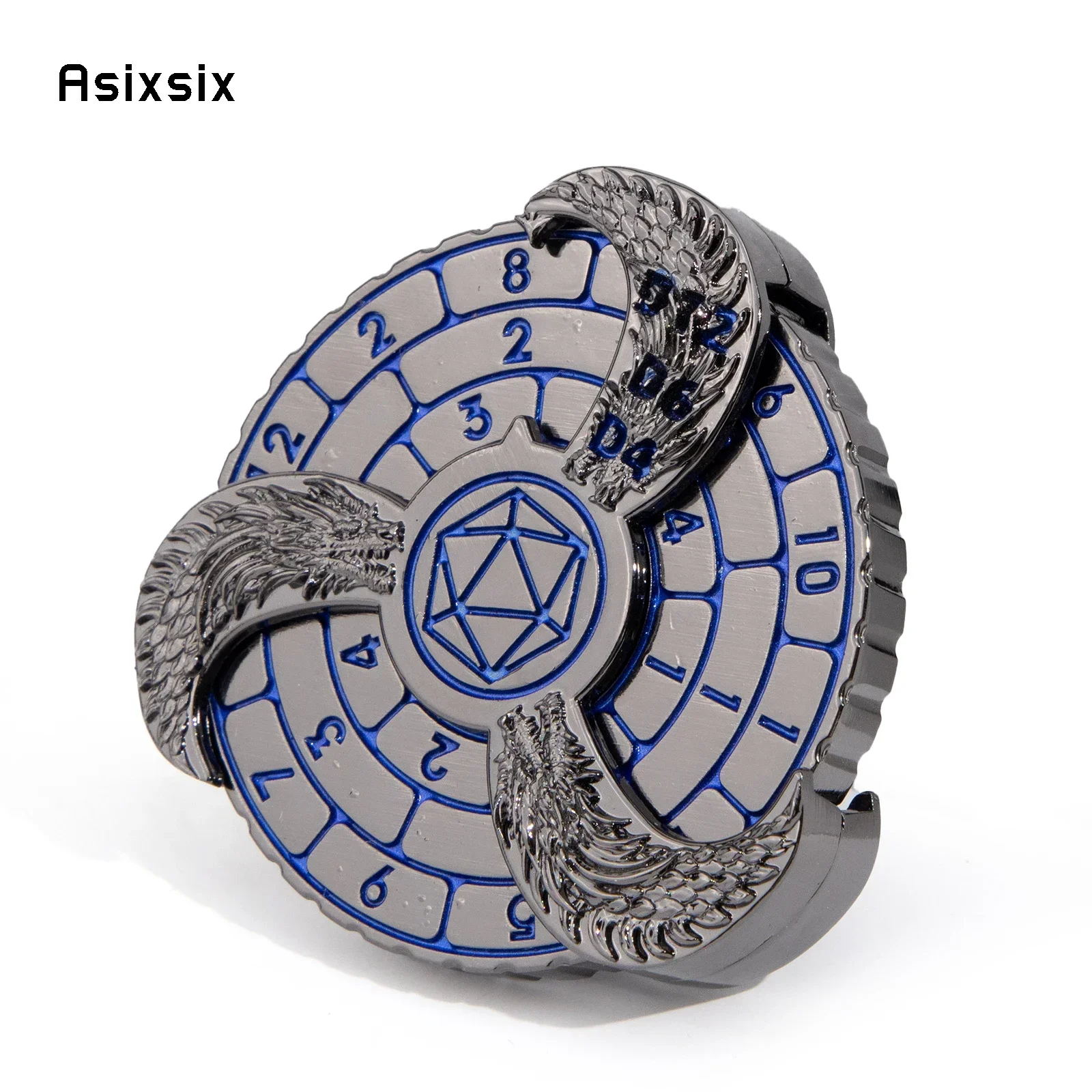 Metal Dice, Perfect For Tabletop Rpgs And Card Games Blue Silver A Spinning Wheel Toy With Dice For A Multiplayer Rotation Game,