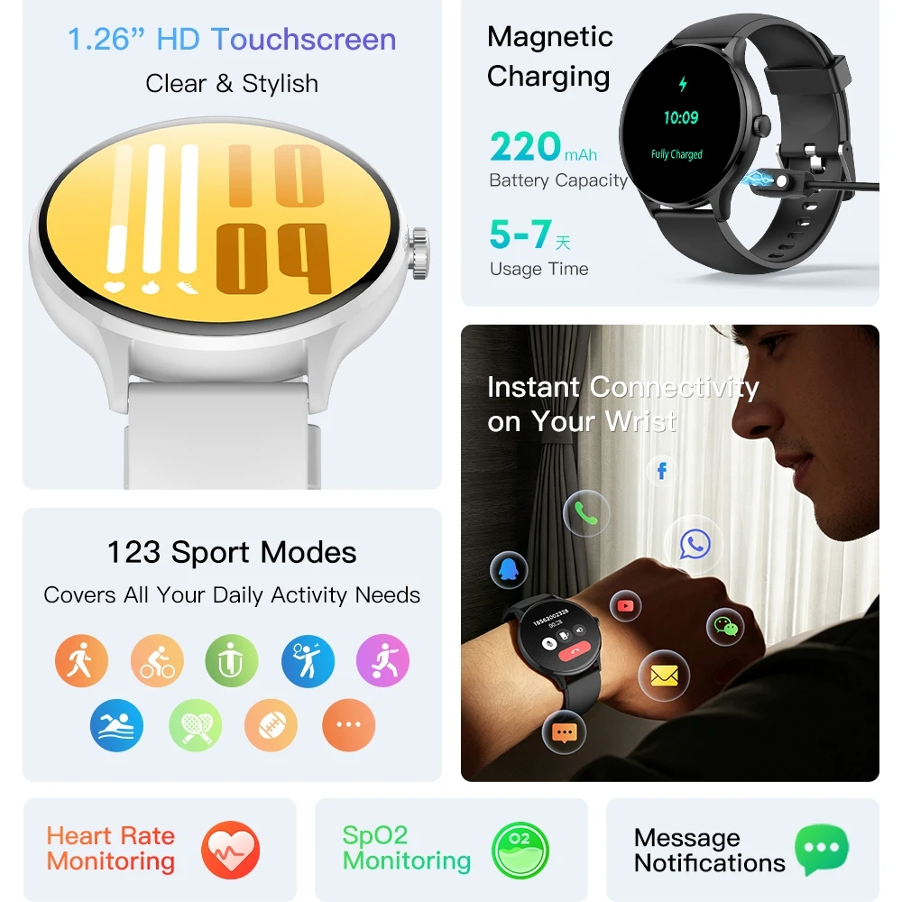 2026New 1.26-inch AMOLED Fashion SmartWatch 123+Sport Modes Blood Oxygen Sleep IP68 Waterproof  Bluetooth Call Smart Watch Women