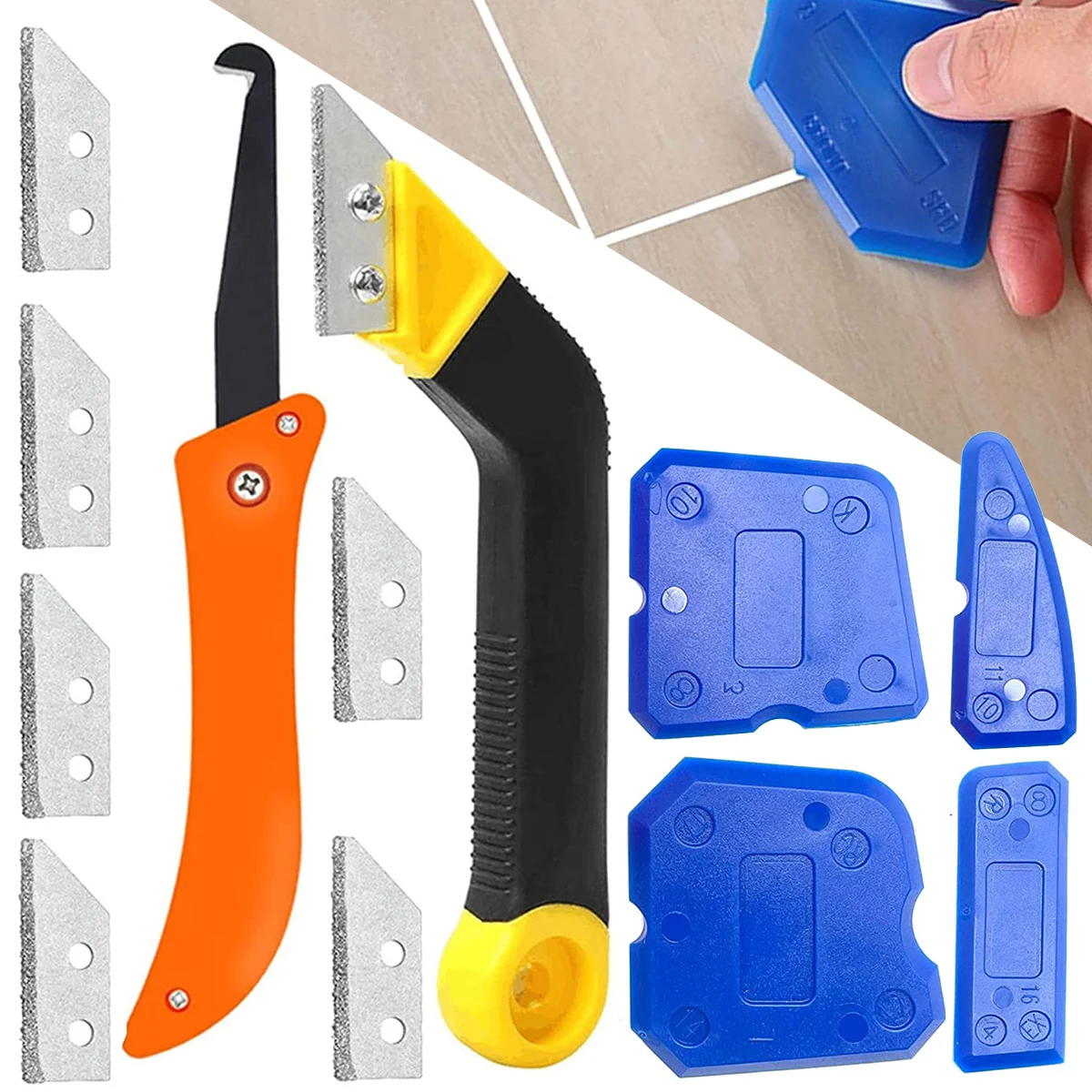 12Pcs Grout Removal Tools Set Saw Blade Grout Hand Saw Tile Joint Cleaning Brush Caulking Edge for Floor Kitchen Room Hand Tool