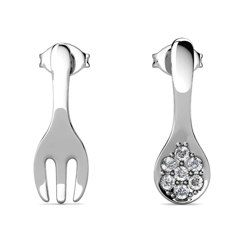 Daisini серьги-гвоздики из стерлингового серебра 925 пробы с асимметричной ложкой и вилкой с кристаллами Сваровски для женщин, забавные подарки для женщин, неаллергические