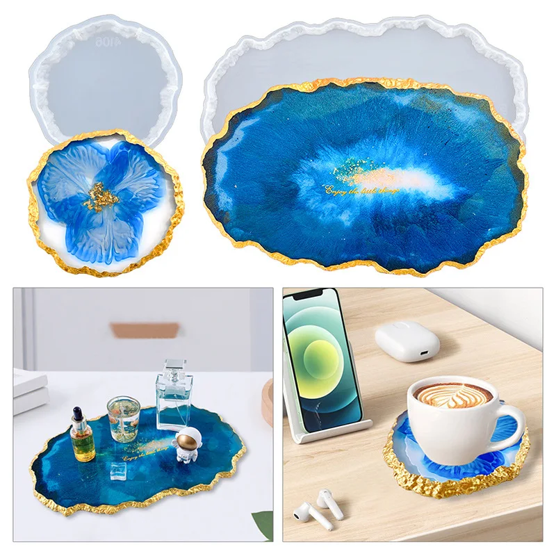 Epoxy Silicone Mold Cup Pad, DIY Crystal Cluster, Cup Almofada, Base De Armazenamento, Oval, Praça Fruta Placa, Resina Moldes