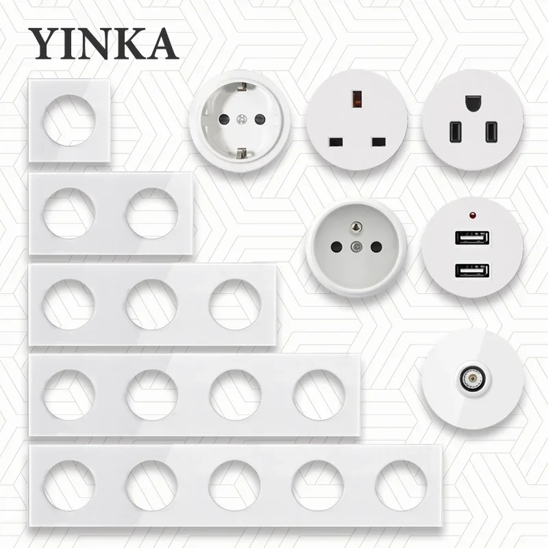 YINKA Tempered Glass Wall Light Frame Switch  Free Combination UK EU US Standard Connected Frame Hotel Switches House Decoration