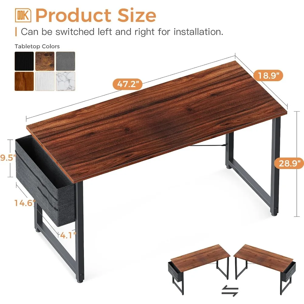 Computer Desk Large Office Desk, 48 Inch Gaming Desk with Storage, Modern PC Desk Work Table