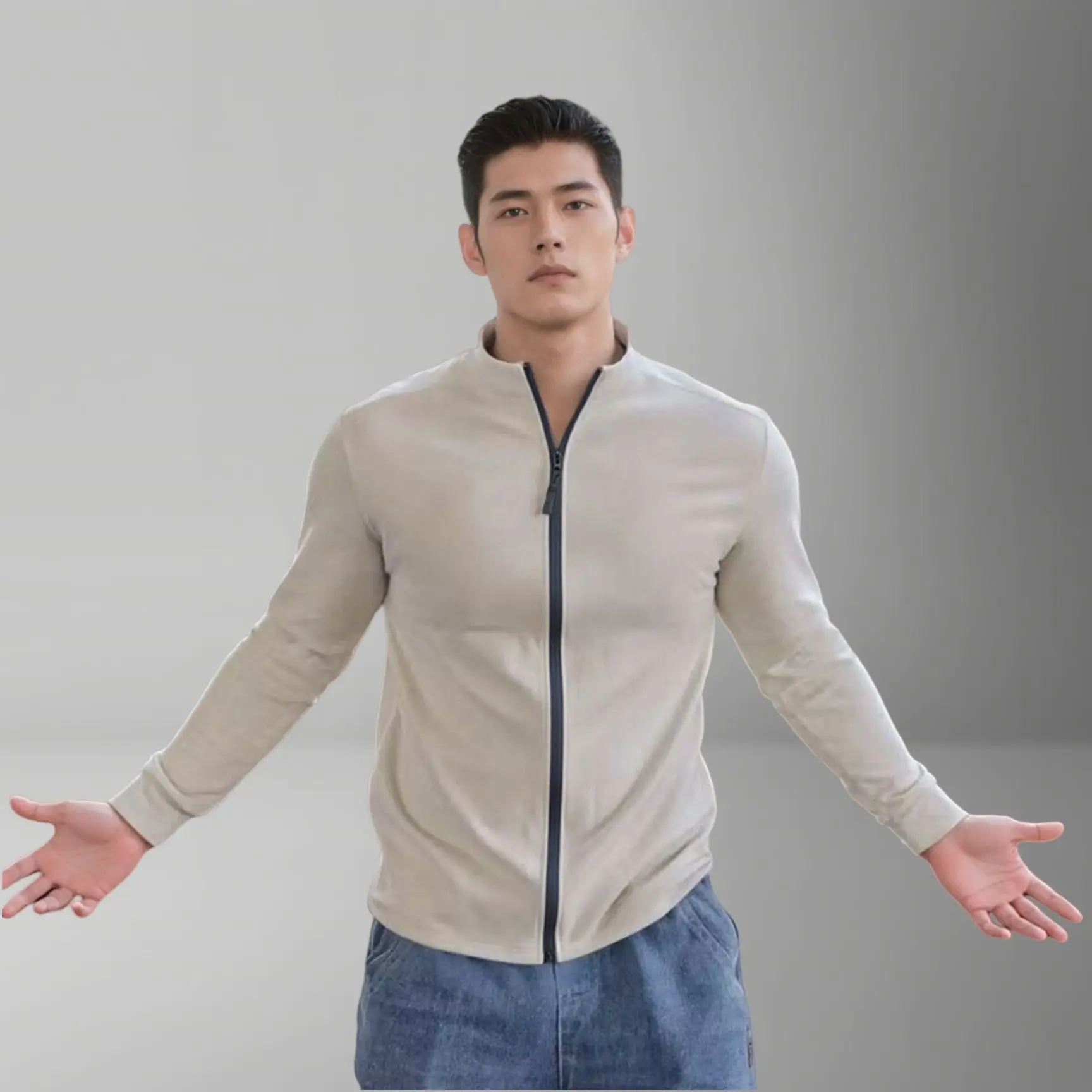 Men's Lightweight Fleece Jacket Zip Stand Collar Long Sleeve Slim Fit Outdoor Casual Gym Training Running Top Fall Winter Coat