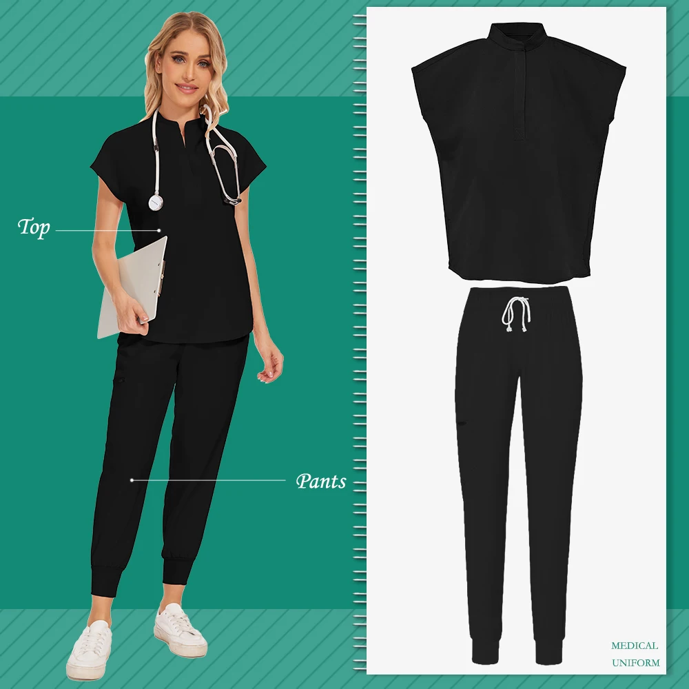 Medizinische Kleidung für Frauen, Krankenschwester-Uniformen, OP-Bekleidungsset, Krankenhaus-Arbeitskleidung, Großhandel, medizinische neue blaue Overalls, Unisex, solide Uniform – Detail 11