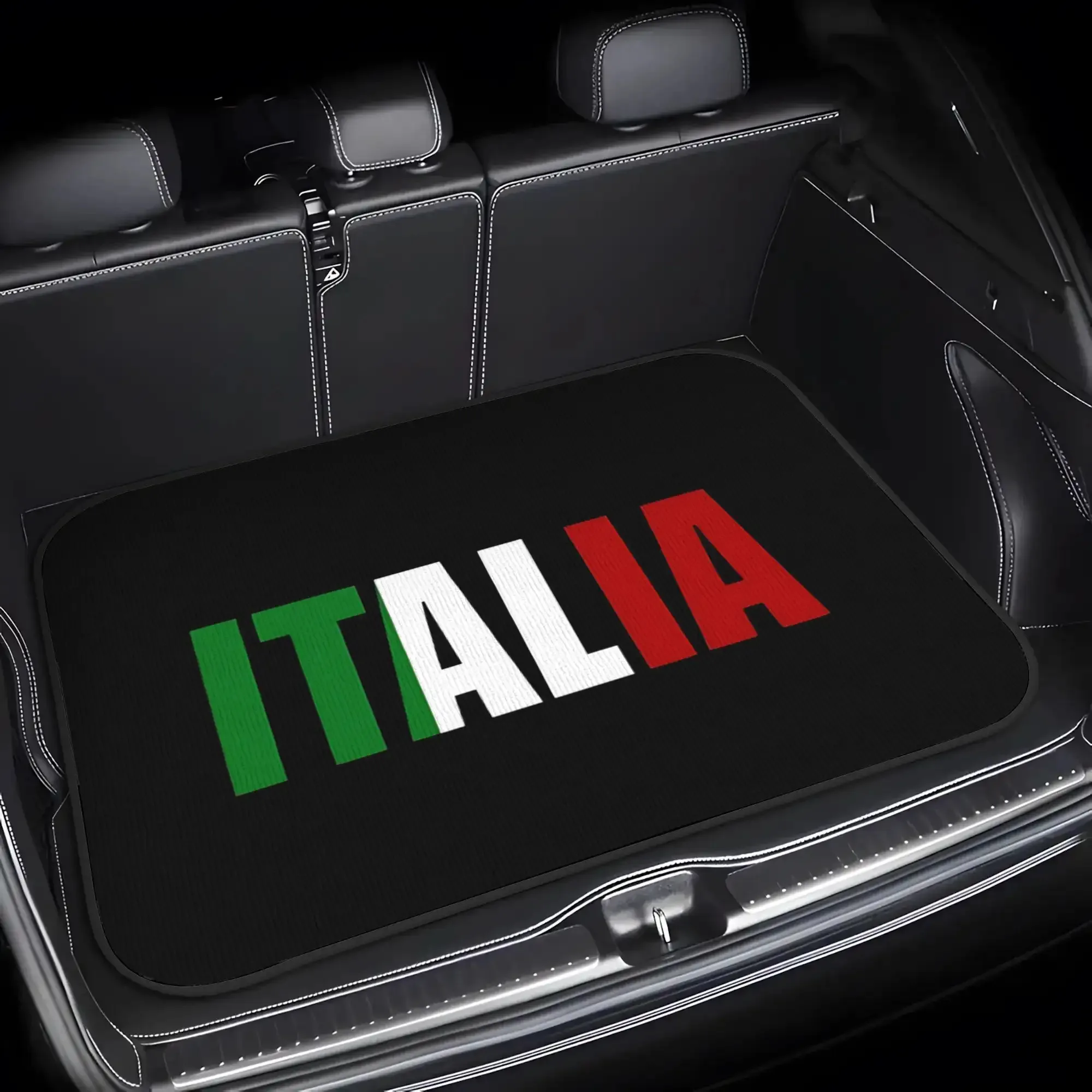 Single Piece Car Trunk Mat With Italian Flag Logo | Large Polyester Cargo Liner With Rubber Backing, Non-Slip, Durable, Wear-Res
