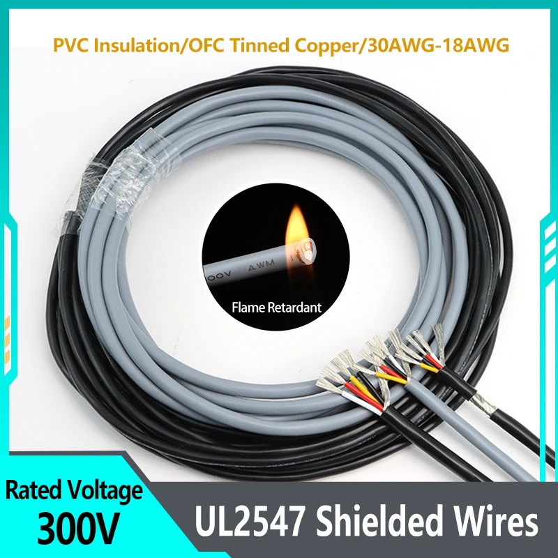 1-50m UL2547 Shielded Wire 30 28 26 24 22 20 18AWG 2 3 4 5 6 7 8Core PVC Insulated Channel Audio Headphone Power Cable